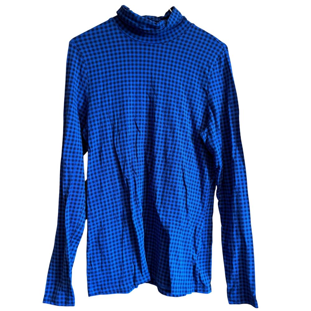Lands End Blue Black Gingham Turtleneck Size Large L/T